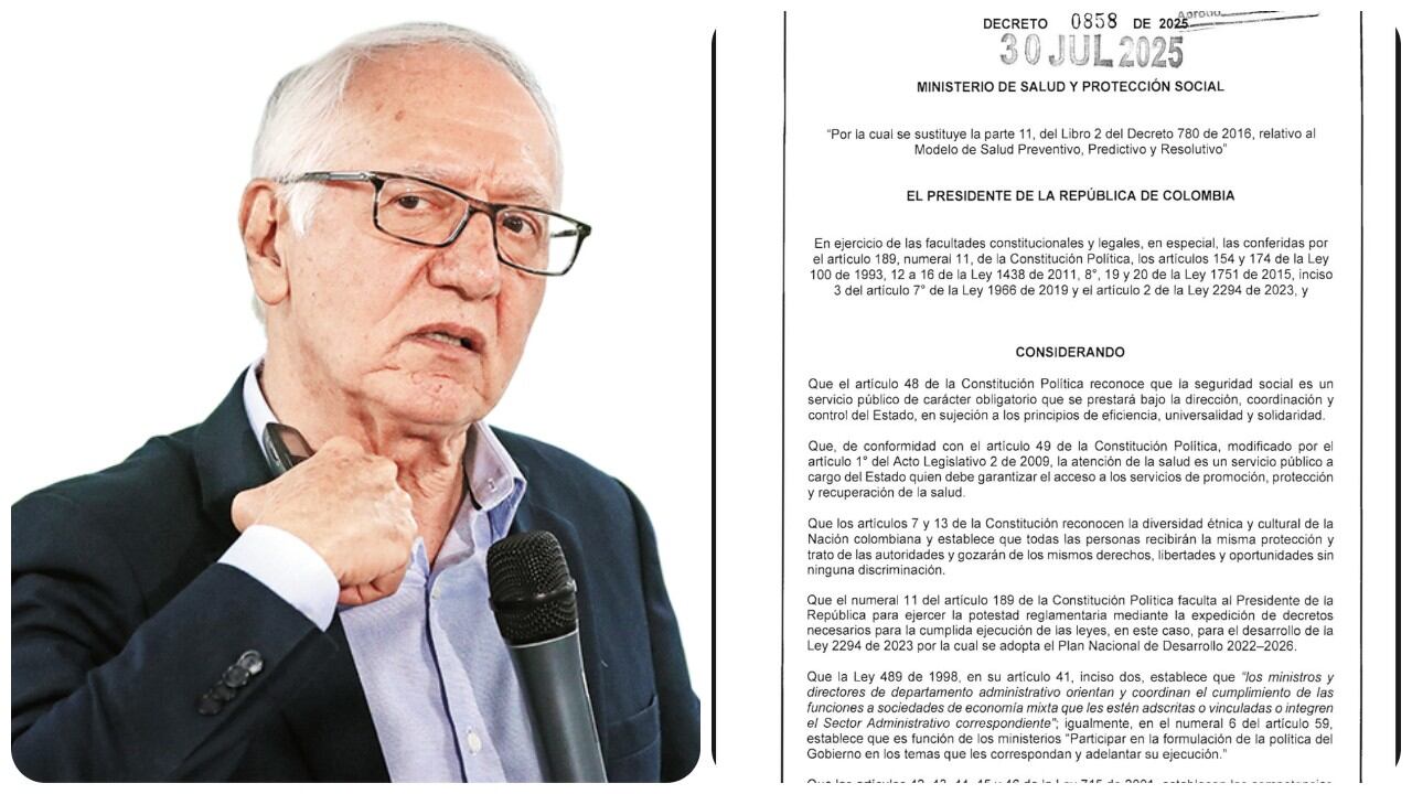 El ministro de Salud, Guillermo Alfonso Jaramillo, y el decreto que firmó.