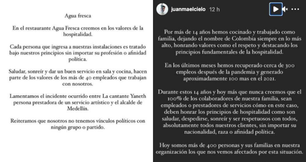 Pronunciamiento desde el restaurante Agua Fresca