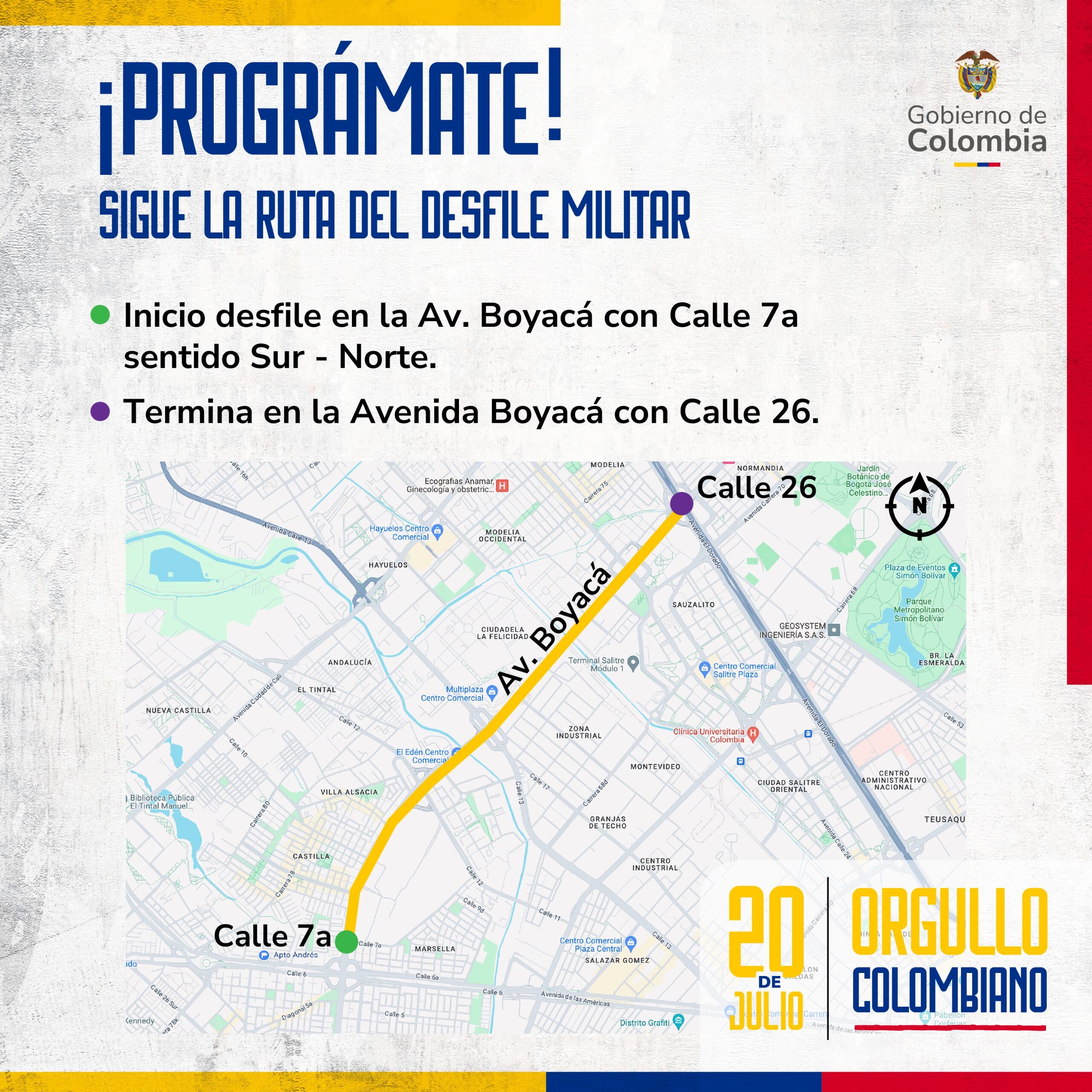 Ruta del desfile militar del 20 de julio.