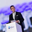 (FILES) In this file photo taken on April 23, 2021 Pfizer CEO Albert Bourla talks during a press conference with European Commission President after a visit to oversee the production of the Pfizer-BioNtech Covid-19 vaccine at the factory of US pharmaceutical company Pfizer, in Puurs. - Pfizer CEO Albert Bourla said on May 6, 2021 he was against a US-backed proposal to waive patents on Covid-19 vaccines, saying production should be ramped up in existing facilities instead. (Photo by JOHN THYS / POOL / AFP)