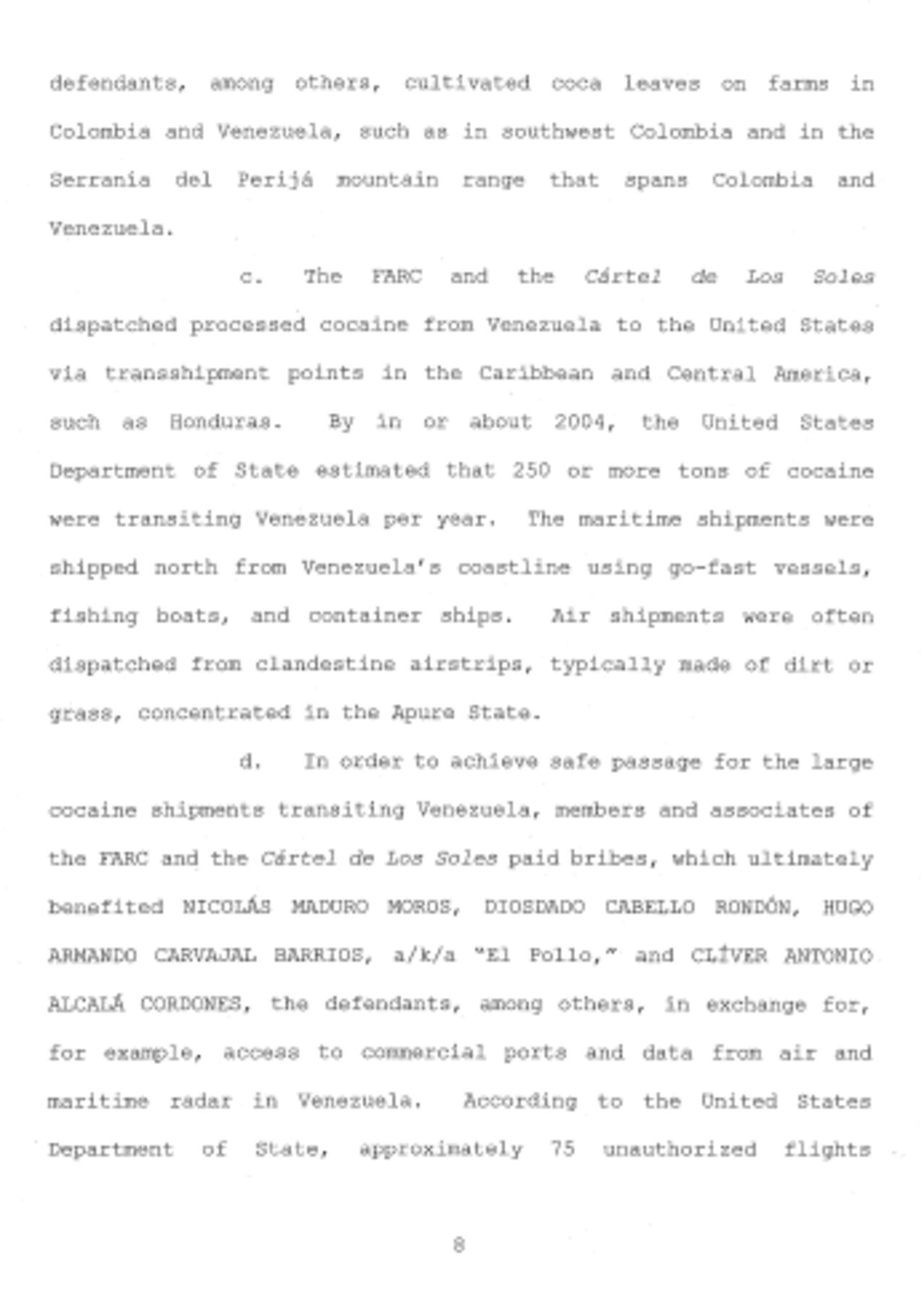 Informe del Tribunal del Distrito Sur de Nueva York, en el que vinculan directamente a Nicolás Maduro y las Farc.