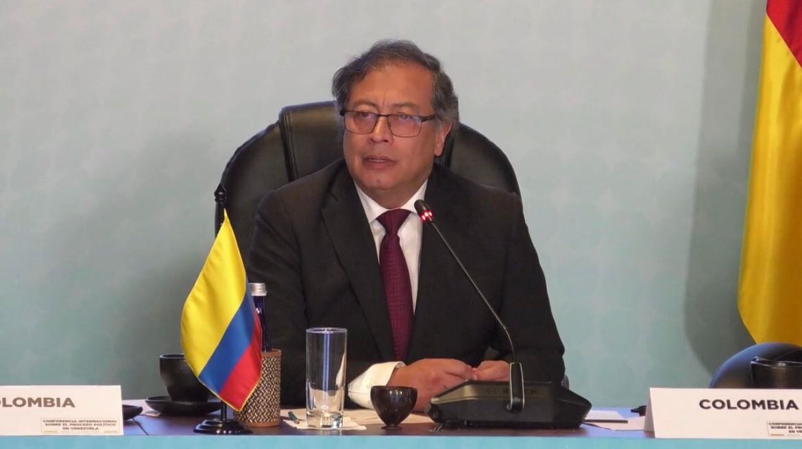 El presidente Gustavo Petro durante la  Conferencia Internacional sobre el proceso político en Venezuela.
