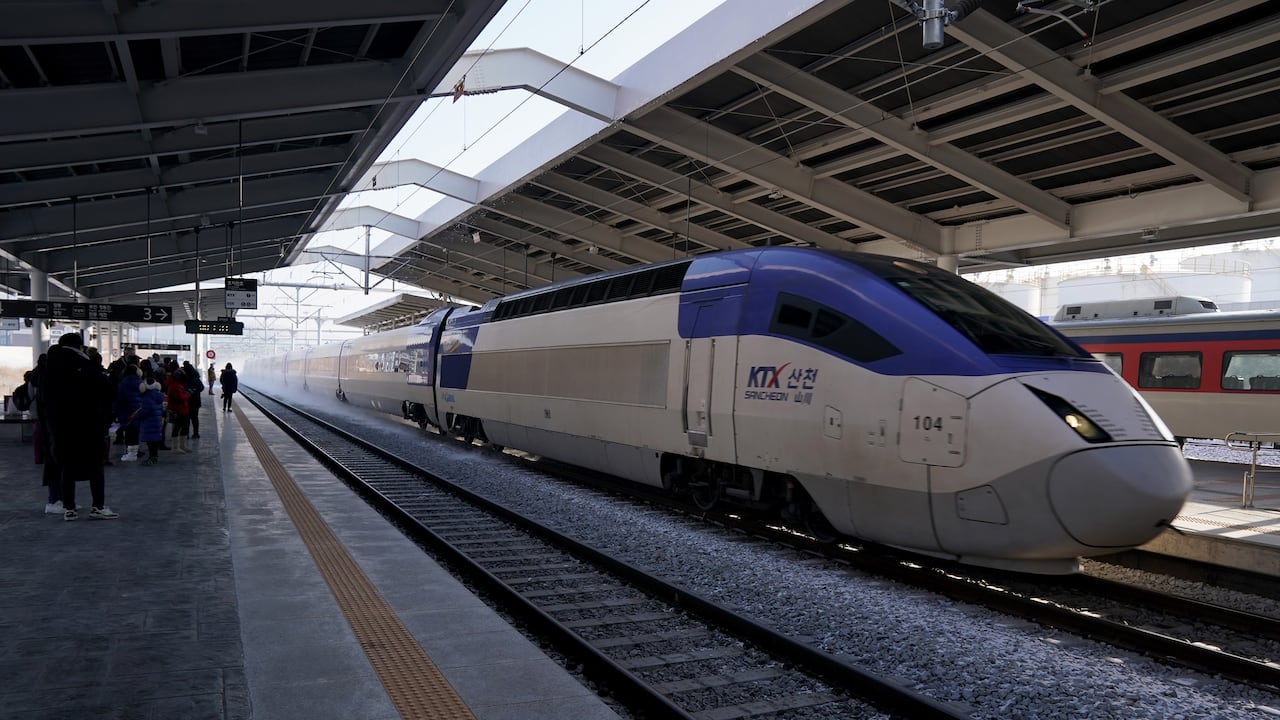 PYEONGCHANG-GUN, SOUTH KOREA - FEBRUARY 13: A KTX bullet train arrives the Jinbu Station on February 13, 2018 in Pyeongchang-gun, South Korea. Jinbu Station is the main terminal for the various Olympic venues during the 2018 PyeongChang Winter Olympic Games. (Photo by Allsport Co./Getty Images)