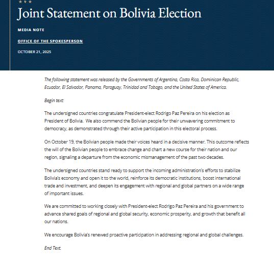 Documento publicado por el Departamento de Estado