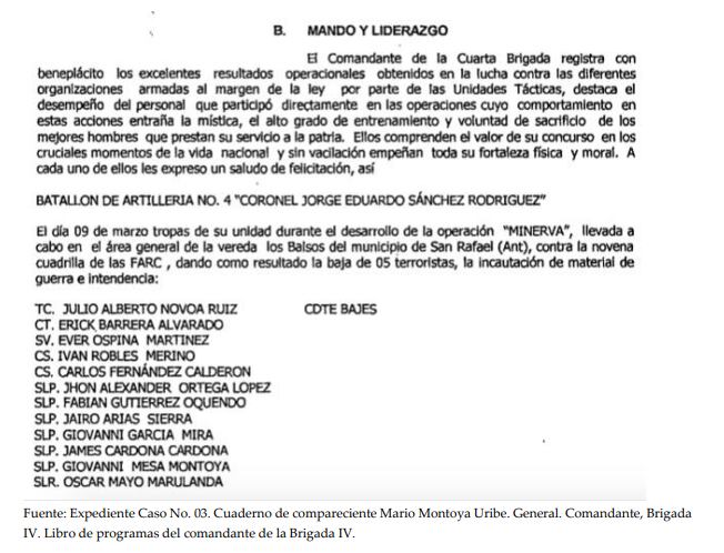 GENERA MONTOYA FELICITÓ A LOS ONCE MILITARES QUE REPORTARON L BAJA DE DOS MENORES DE EDAD COMO GUERRILLEROS ABATIDOS EN COMBATE.