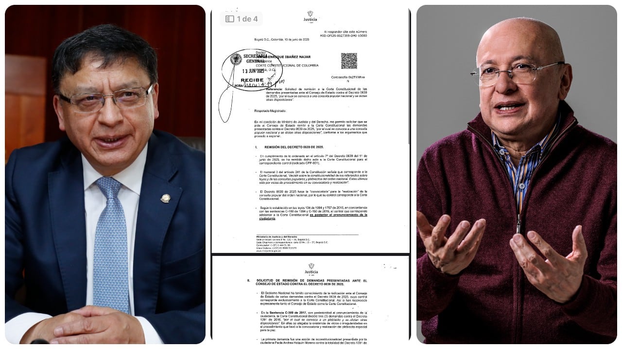 El magistrado Jorge Enrique Ibáñez y el ministro de Justicia, Eduardo Montealegre.