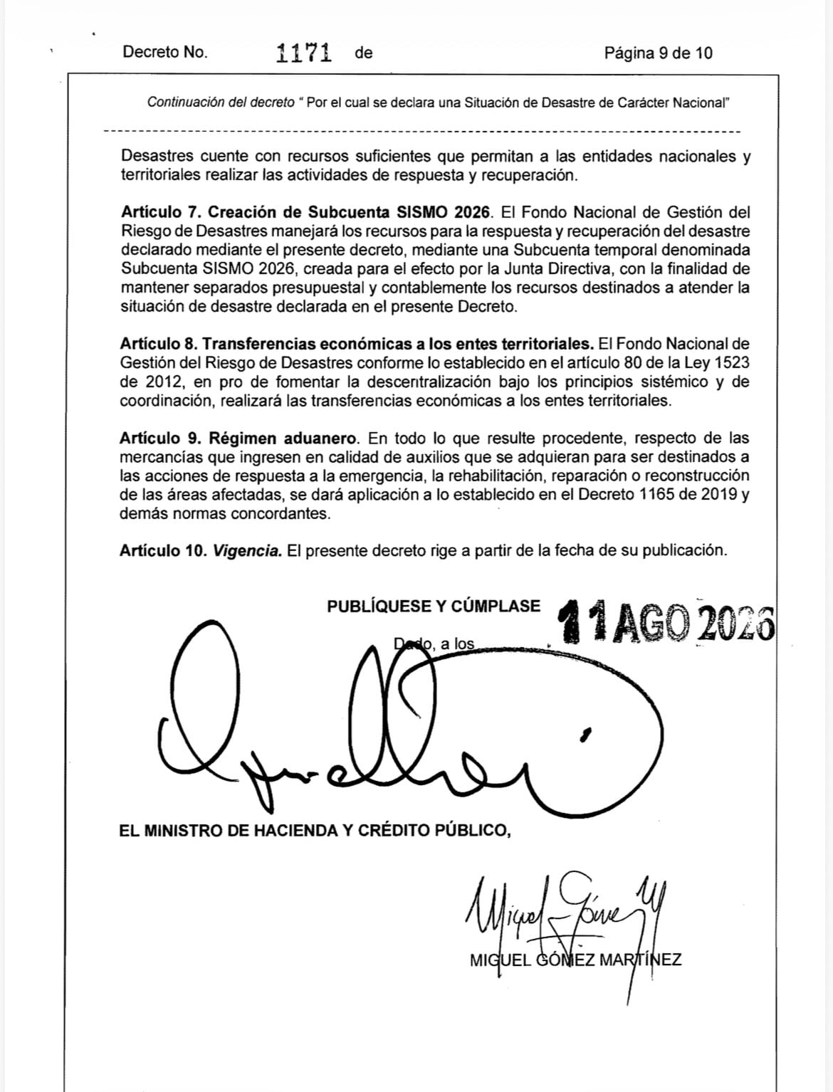 Decreto desastre nacional.