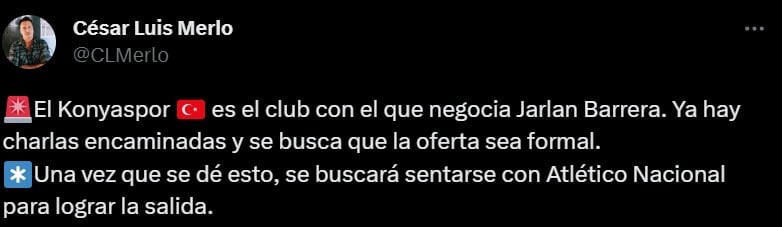 Información de César Luis Merlo sobre Jarlan Barrera.