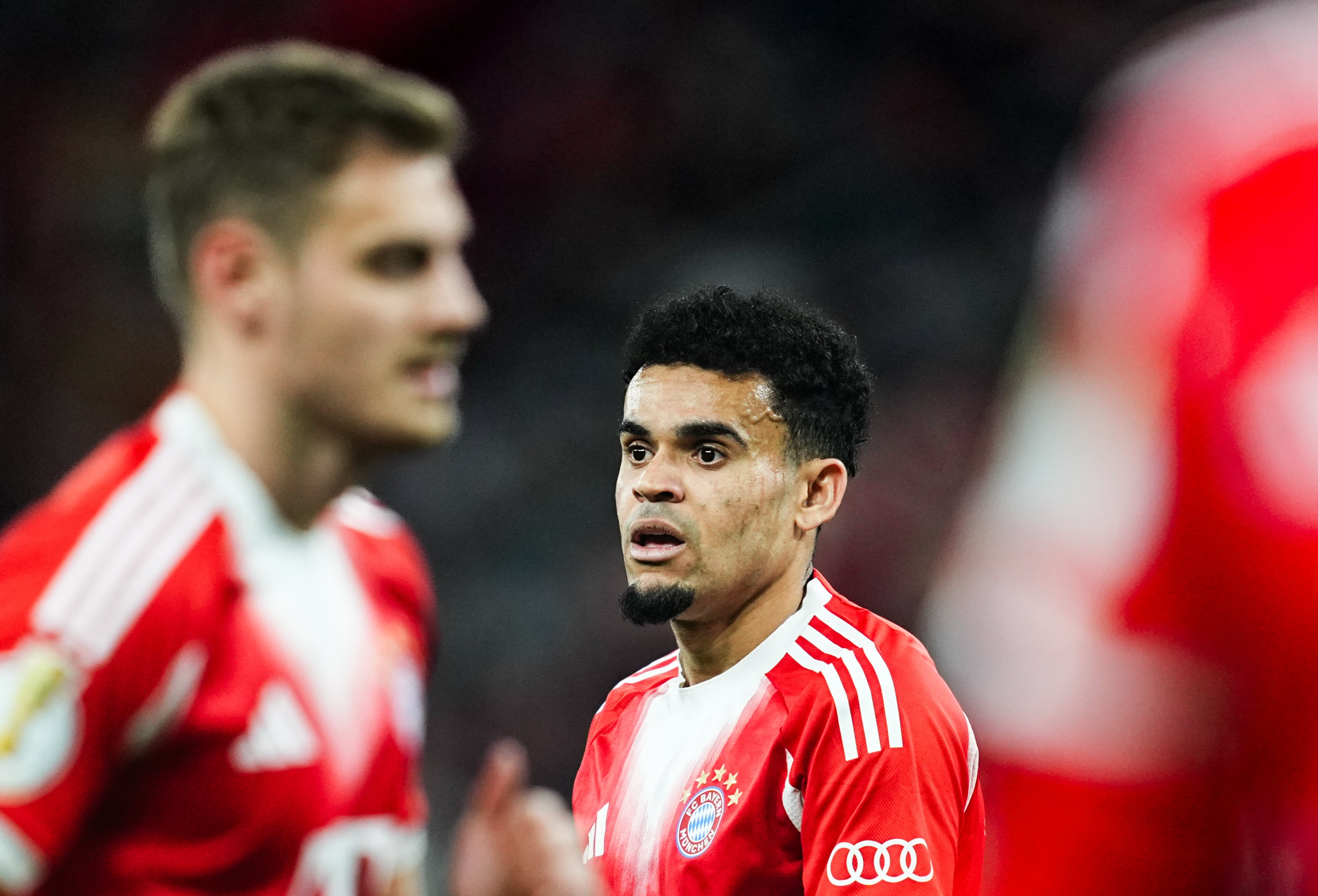 Luis Díaz (Bayern Munich)  looks on during Semifinal DFB-Pokal: Bayer 04 Leverkusen and FC Bayern München at BayArena, Leverkusen, Germany on April 22  2026. (Photo by Ulrik Pedersen/NurPhoto via Getty Images)