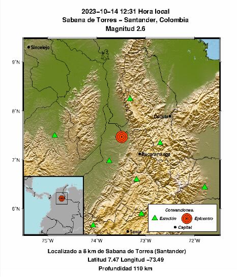 Temblor en Sabana de Torres, Santander.