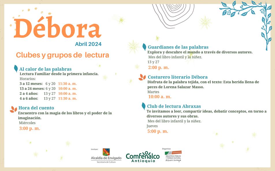 Programación durante abril en la Biblioteca Pública Débora Arango