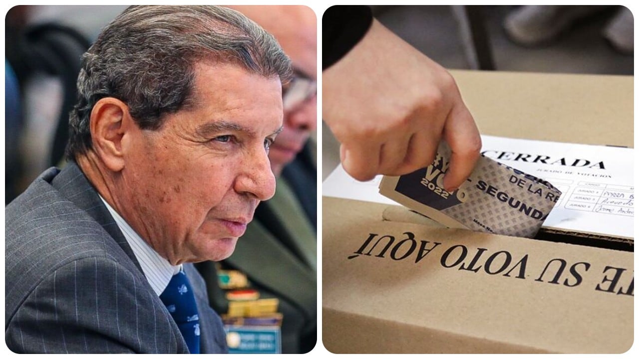 José Félix Lafaurie y una de las urnas de votación de la Registraduría.