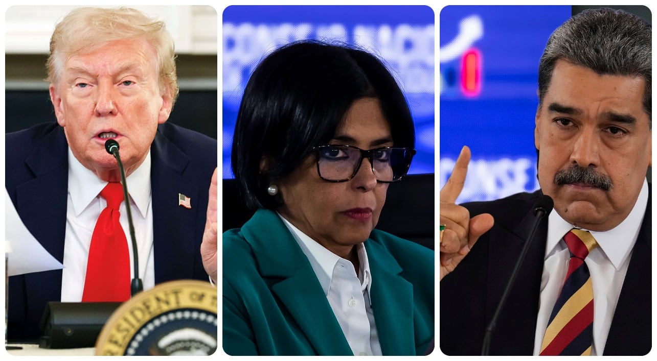 Donald Trump, Delcy Rodríguez y Nicolás Maduro