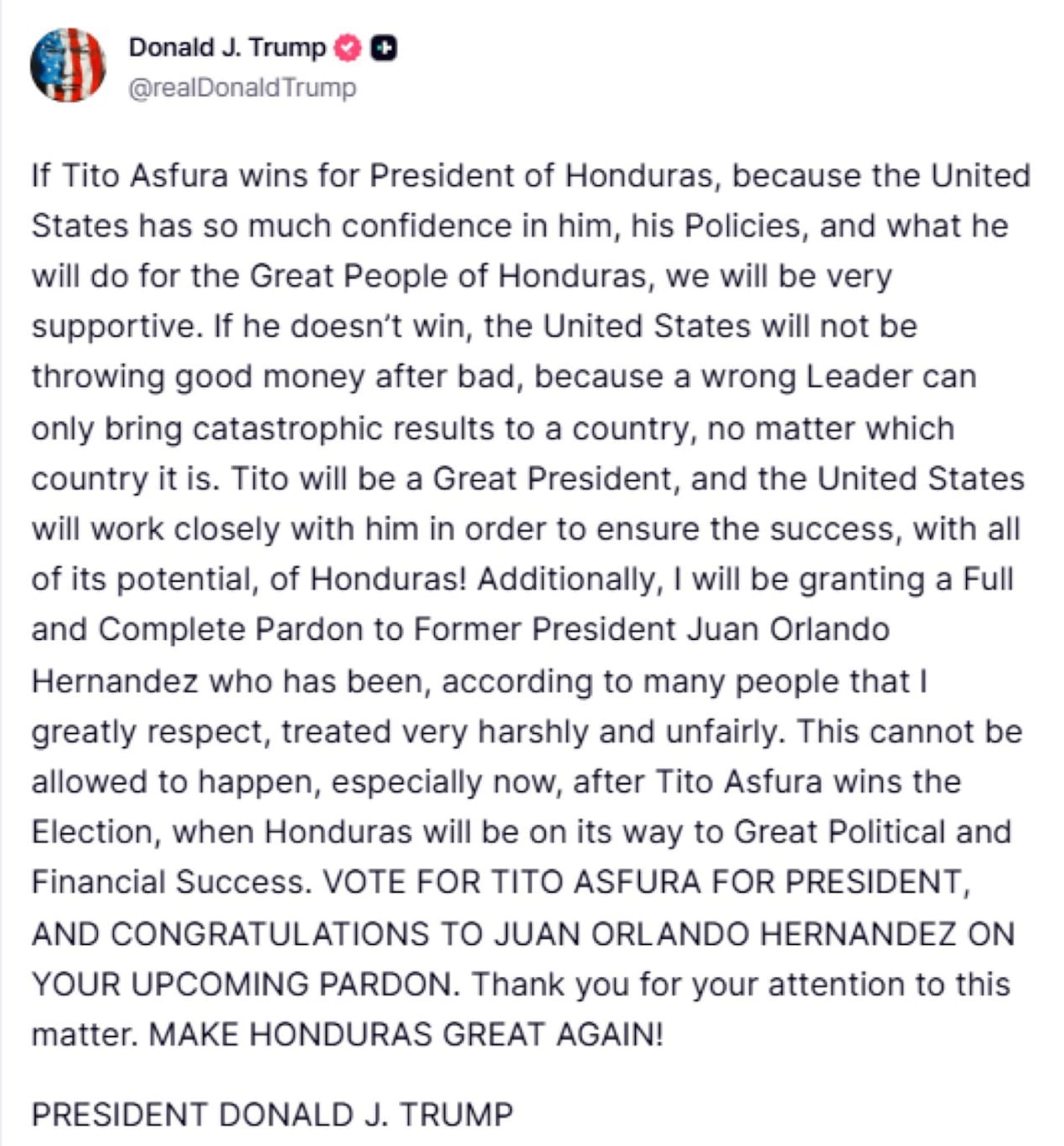 Trump comunicó su decisión en una publicación en redes sociales