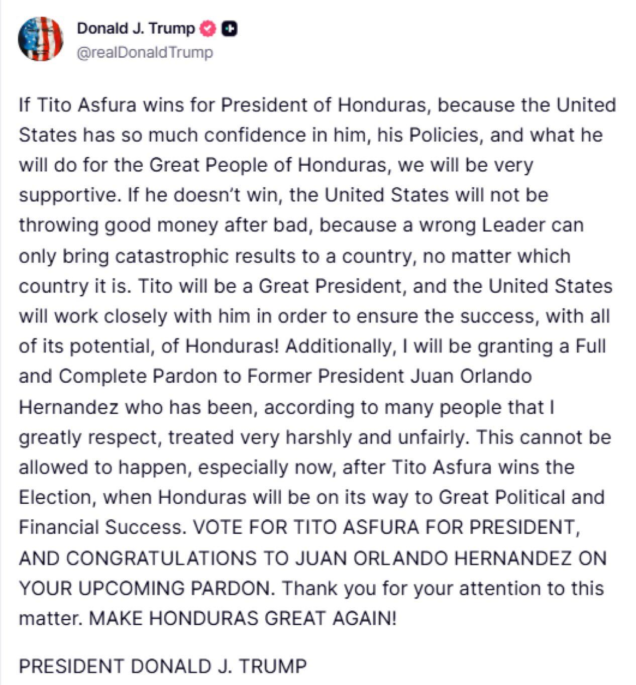 Trump comunicó su decisión en una publicación en redes sociales