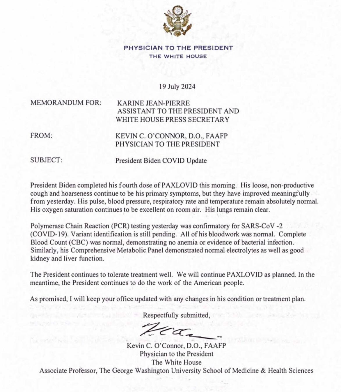 Este sería el nuevo reporte de salud del presidente de Estados Unidos, Joe Biden