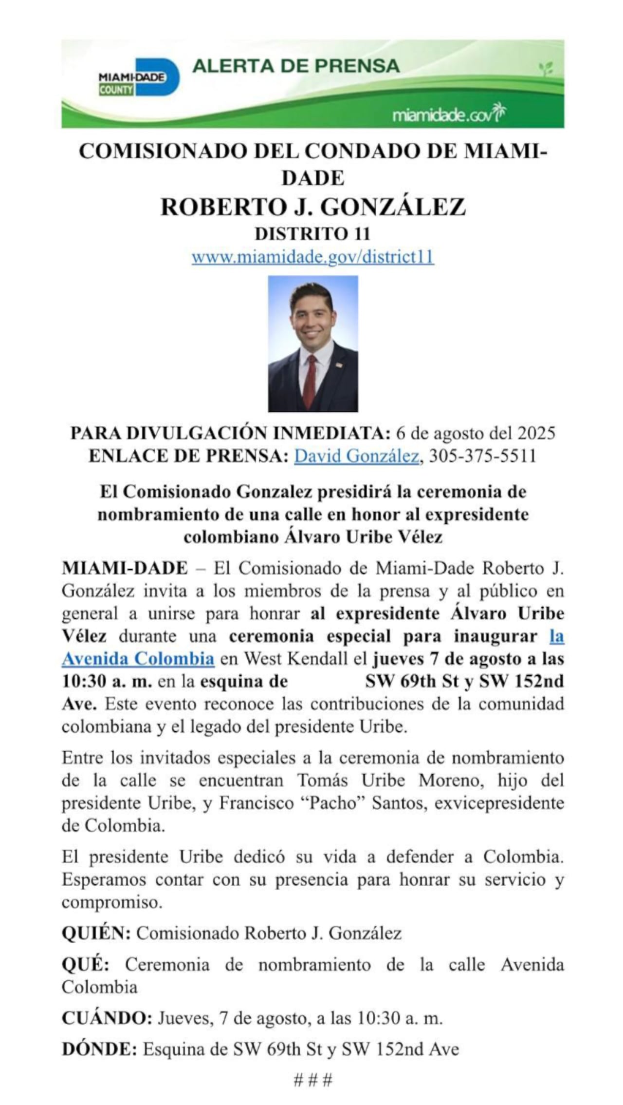 El comisionado hizo público el anuncio