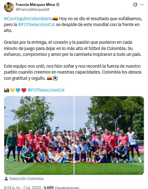 El mensaje de Francia Márquez a la Selección Colombia