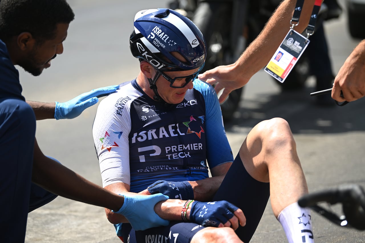 Chris Froome durante otro accidente reciente que tuvo en Europa