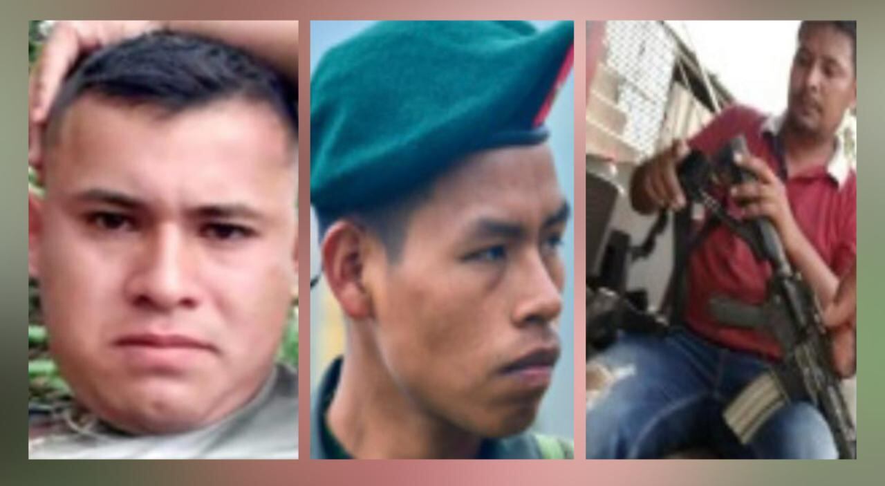 De izq a der, alias Kevin, alias Zamora, alias Giovanni, objetivos de las Fuerzas Militares tras los recientes ataques en Cauca.