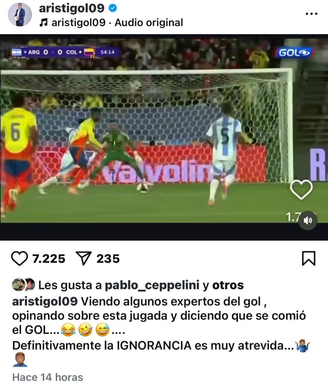 La crítica de Víctor Hugo Aristizábal ante los comentarios que ha recibido su hijo, Emilio, tras el Colombia vs. Argentina por el Mundial Sub-20.