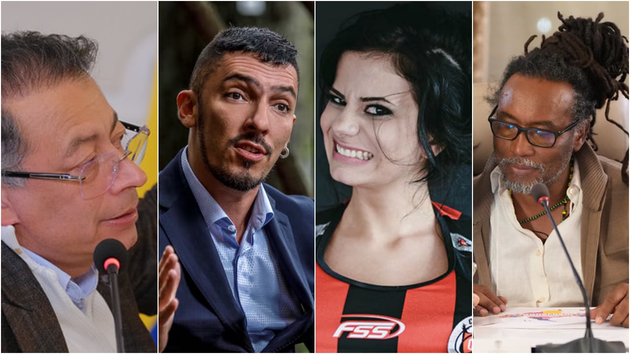 El presidente Gustavo Petro, Juan Carlos Florián, viceministro de las Diversidades; Alejandra Omaña, periodista, y Carlos Rosero, ministro de Igualdad.