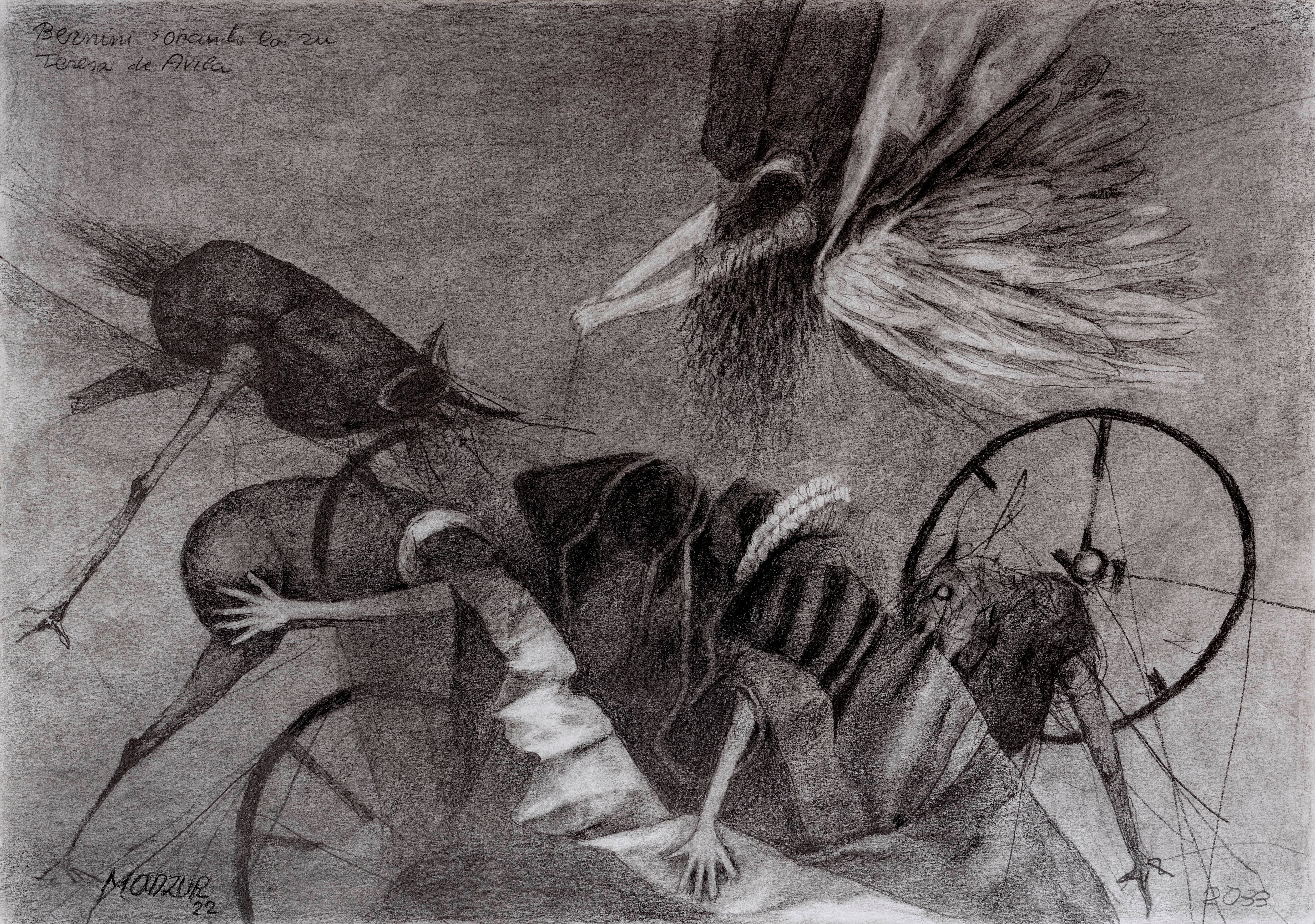 'Bernini soñando con su Teresa de Ávila', David Manzur, grafito sobre papel, 30x42 cm, 2022.