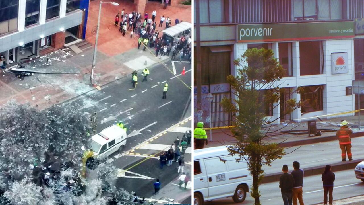 Imágenes del lugar donde explotó un paquete bomba, el pasado 2 de julio en Bogotá. Foto: Vía (@hocbad - @leo_figueroa)