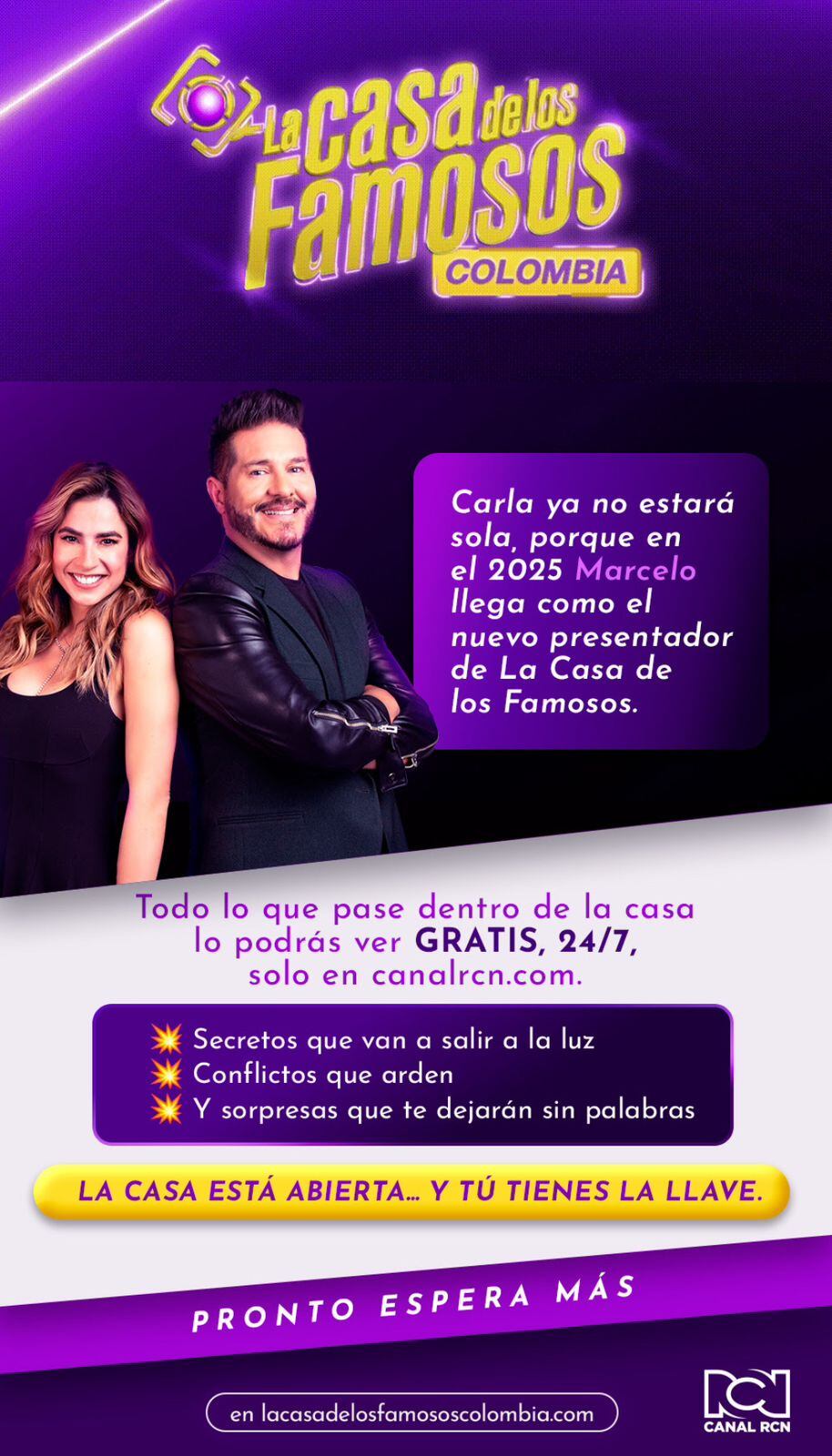 Marcelo Cezán y Carla Giraldo serán los presentadores de la segunda temporada de La casa de los famosos.