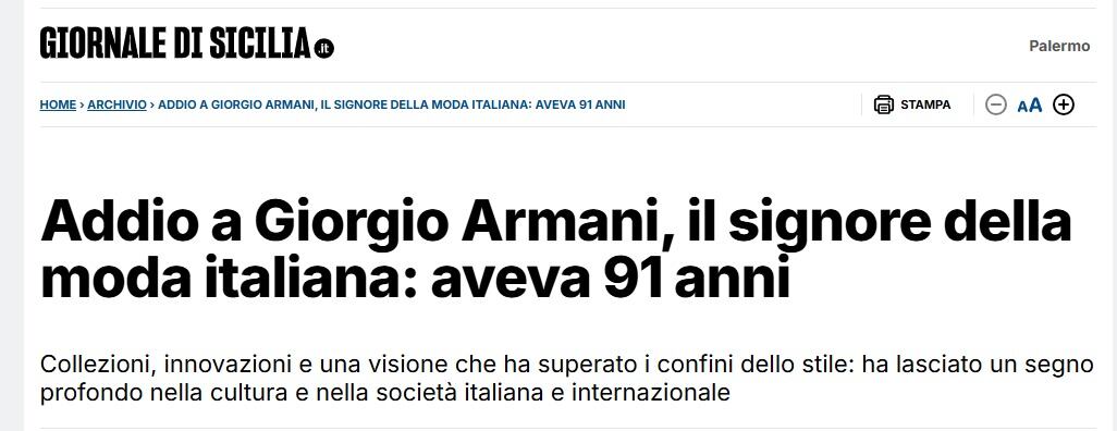 Así reacciona la prensa italiana tras la muerte del ícono de la moda Giorgio Armani