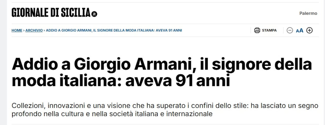 Así reacciona la prensa italiana tras la muerte del ícono de la moda Giorgio Armani