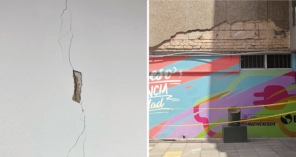 Las primeras oficinas están llenas de grietas.
