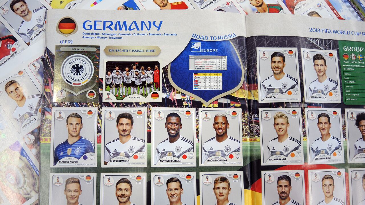 12 March 2018, Italy, Modena: The German national team is printed on a sticker sheet at a Panini sticker production facility. From 27 March, the stickers will be available in German stores as part of the franchise for the upcoming World Cup in Russia. Photo: Lena Klimkeit/dpa (Photo by Lena Klimkeit/picture alliance via Getty Images)