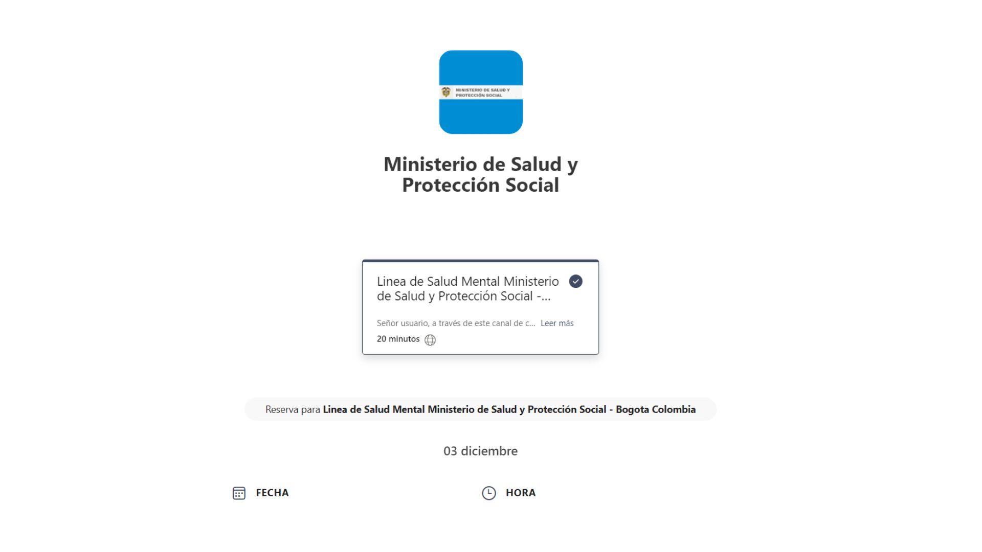 Captura de pantalla de la plataforma para agendar teleorientación.