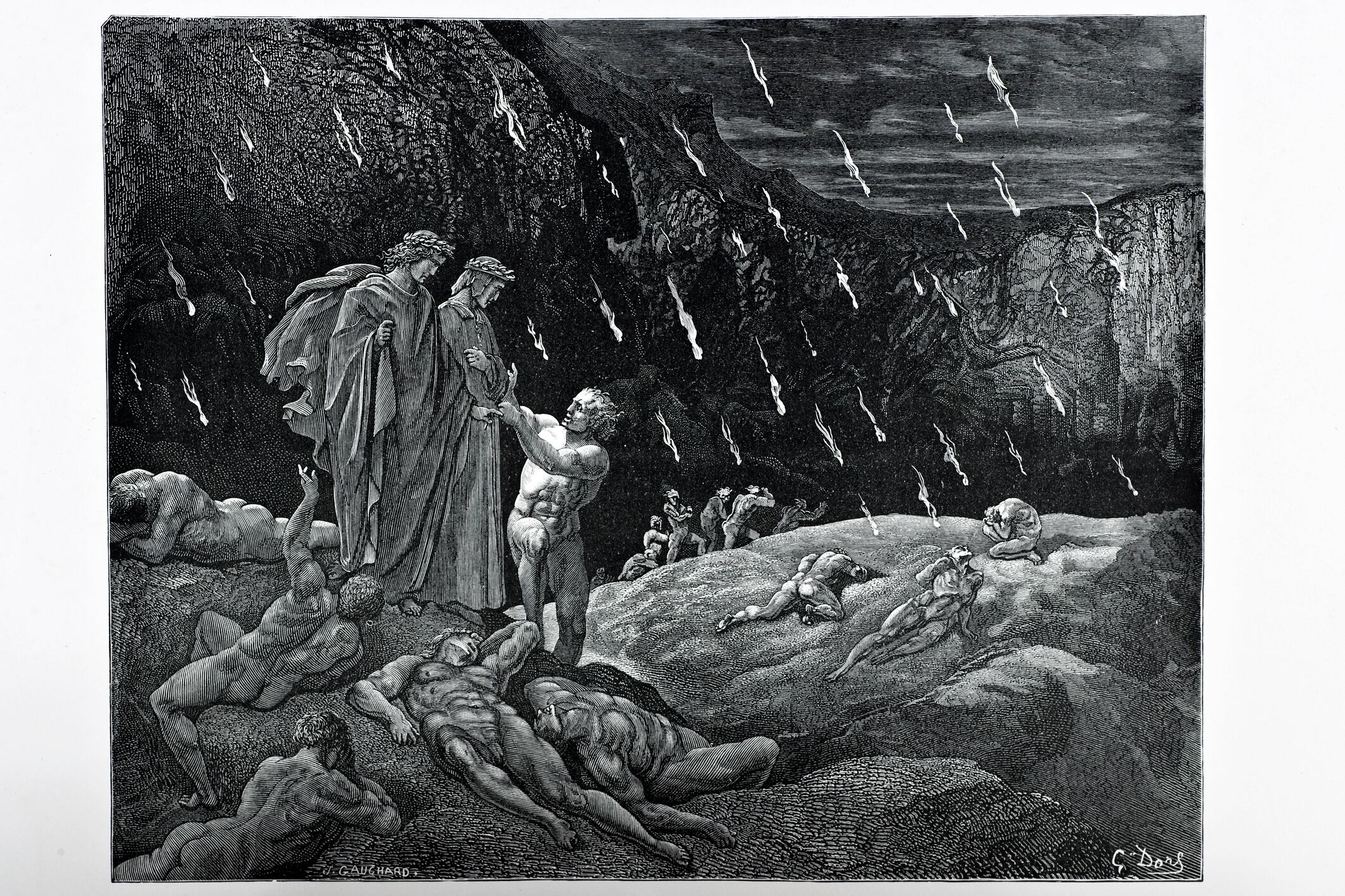 Una escena del infierno de Dante. Grabado de 1870. Grabado de Gustave Dore, Foto de D Walker-Getty Images