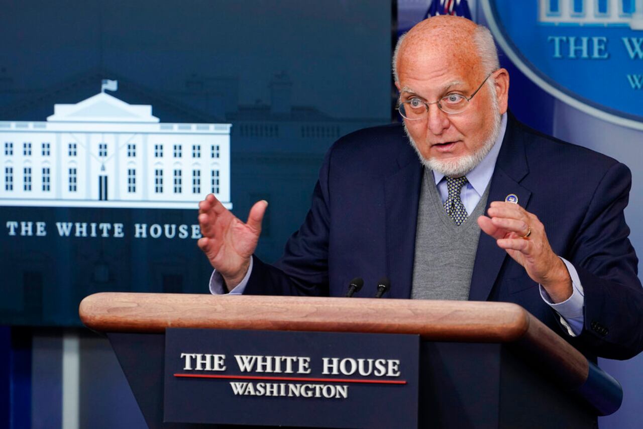 Centers for Disease Control and Prevention Director Dr. Robert Redfield speaks during a news conference with the coronavirus task force at the White House in Washington, Thursday, Nov. 19, 2020. (AP Photo/Susan Walsh)