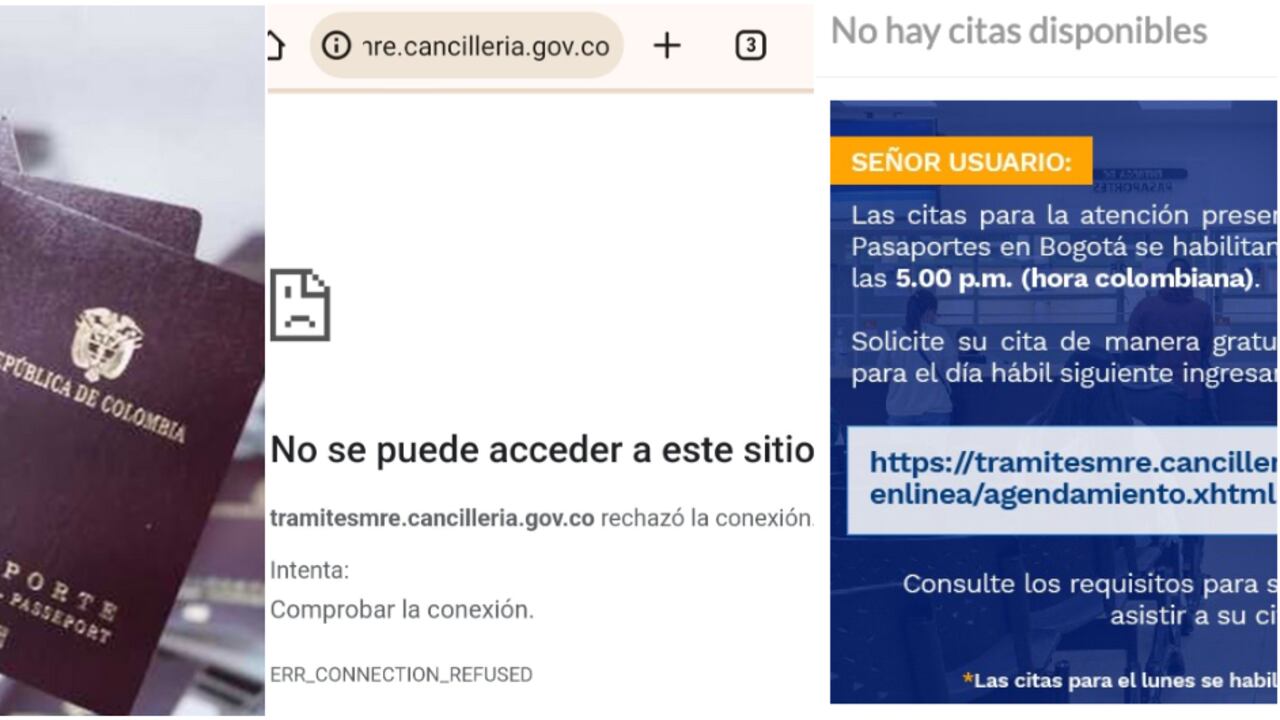 Un pasaporte colombiano y los mensajes que arroja la web de la Cancillería