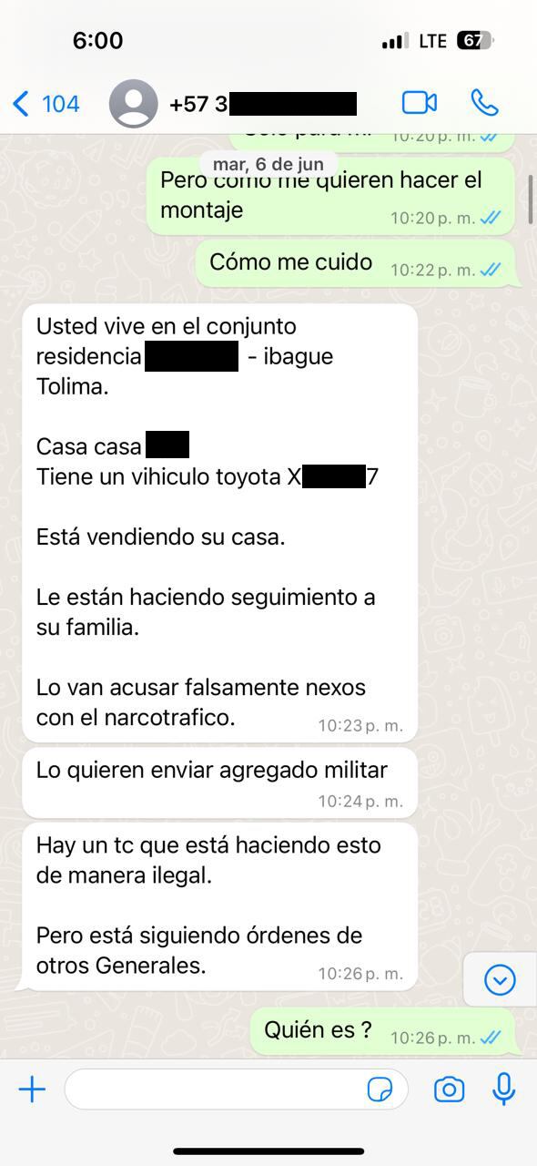 General ( r ). John Jairo Rojas. Chats WhatsApp