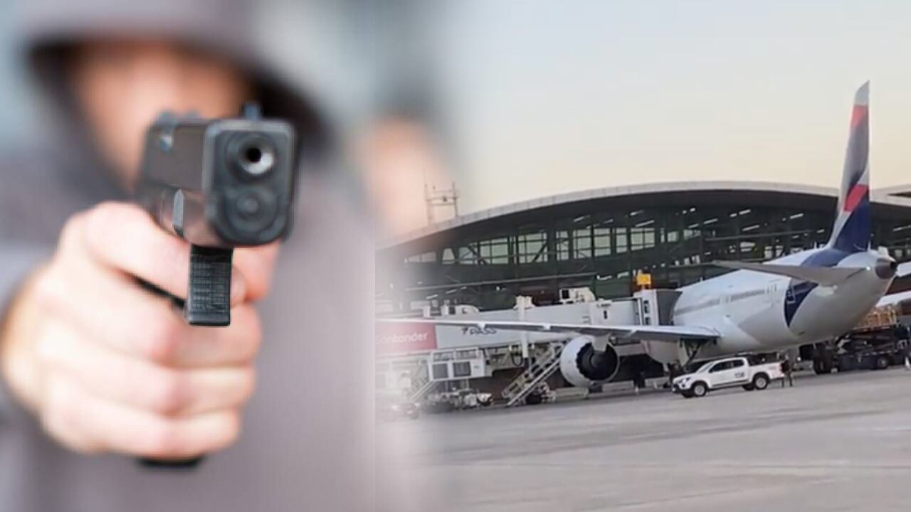 Frustran intento de robo a carro de valores en aeropuerto de Santiago de Chile.
