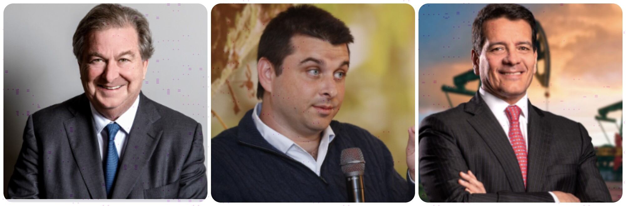 Jaime Gilinski, Gabriel Gilinski, del grupo empresarial Gilinski, y Felipe Bayón, presidente de GeoPark