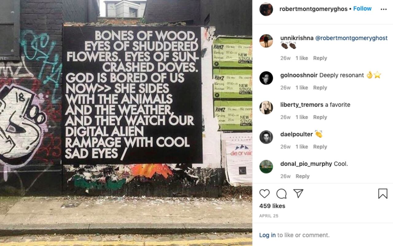 Imagen de la cuenta de Instagram del artista británico Robert Montgomery