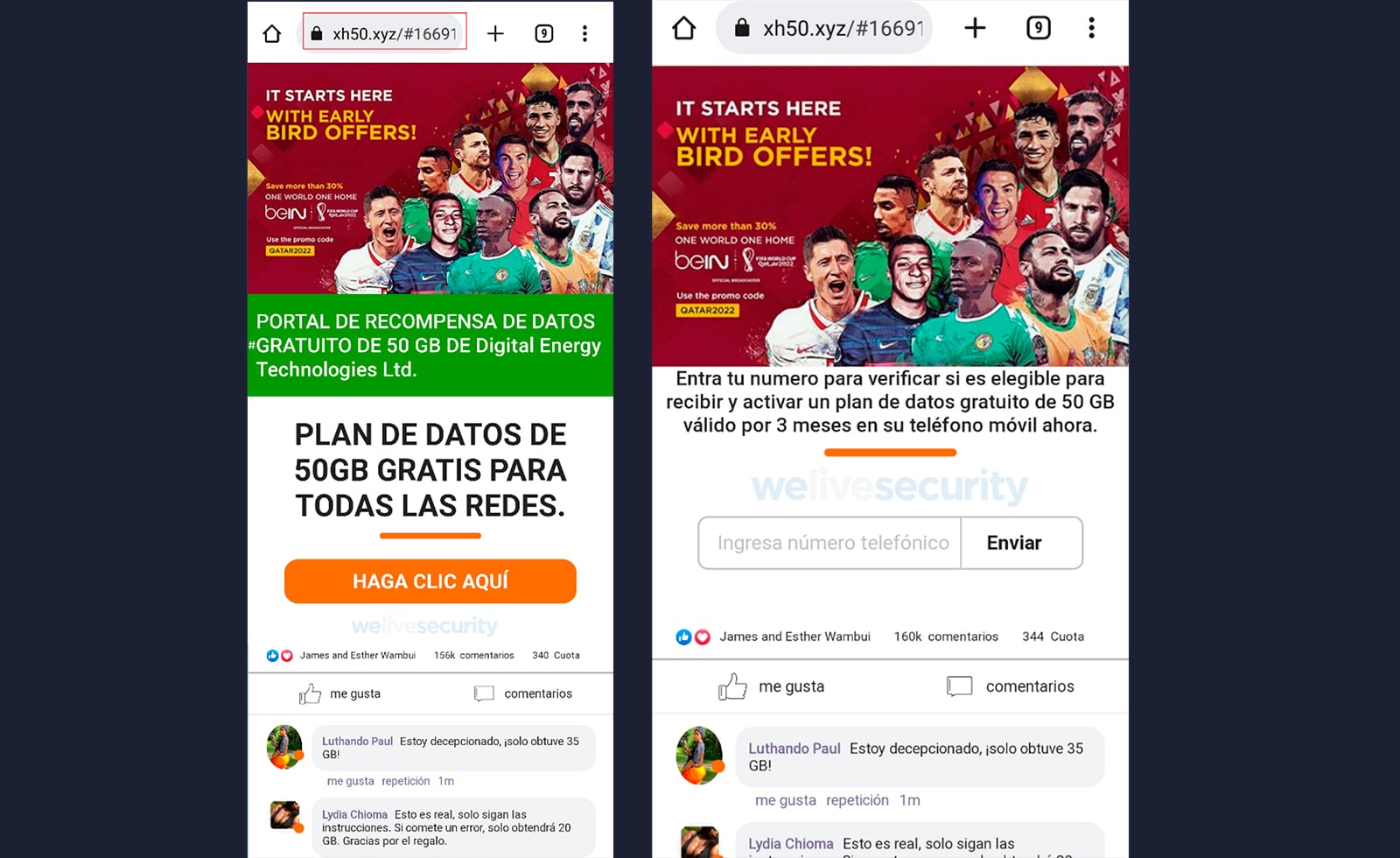 Estafa en WhatsApp sobre datos móviles gratis para ver el Mundial Qatar 2022.