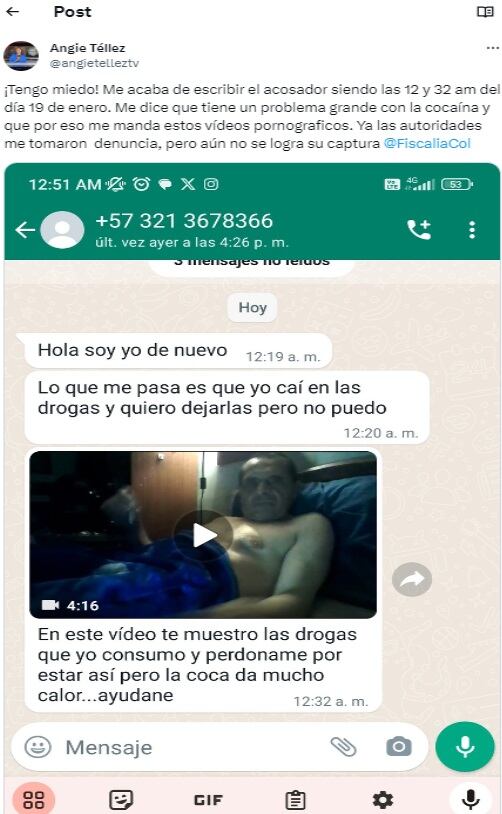Angie Téllez afirmó que es el mismo hombre que también ha estado acosando a sus compañeras.