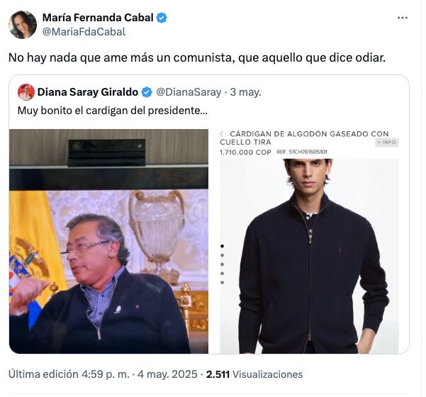 Publicación de María Fernanda Cabal.