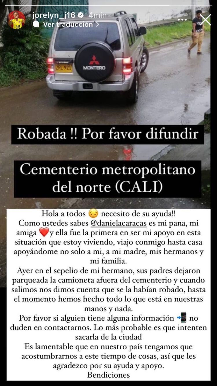 Jorelyn Carabalí aseguró que el vehículo era de los padres de Daniela Caracas