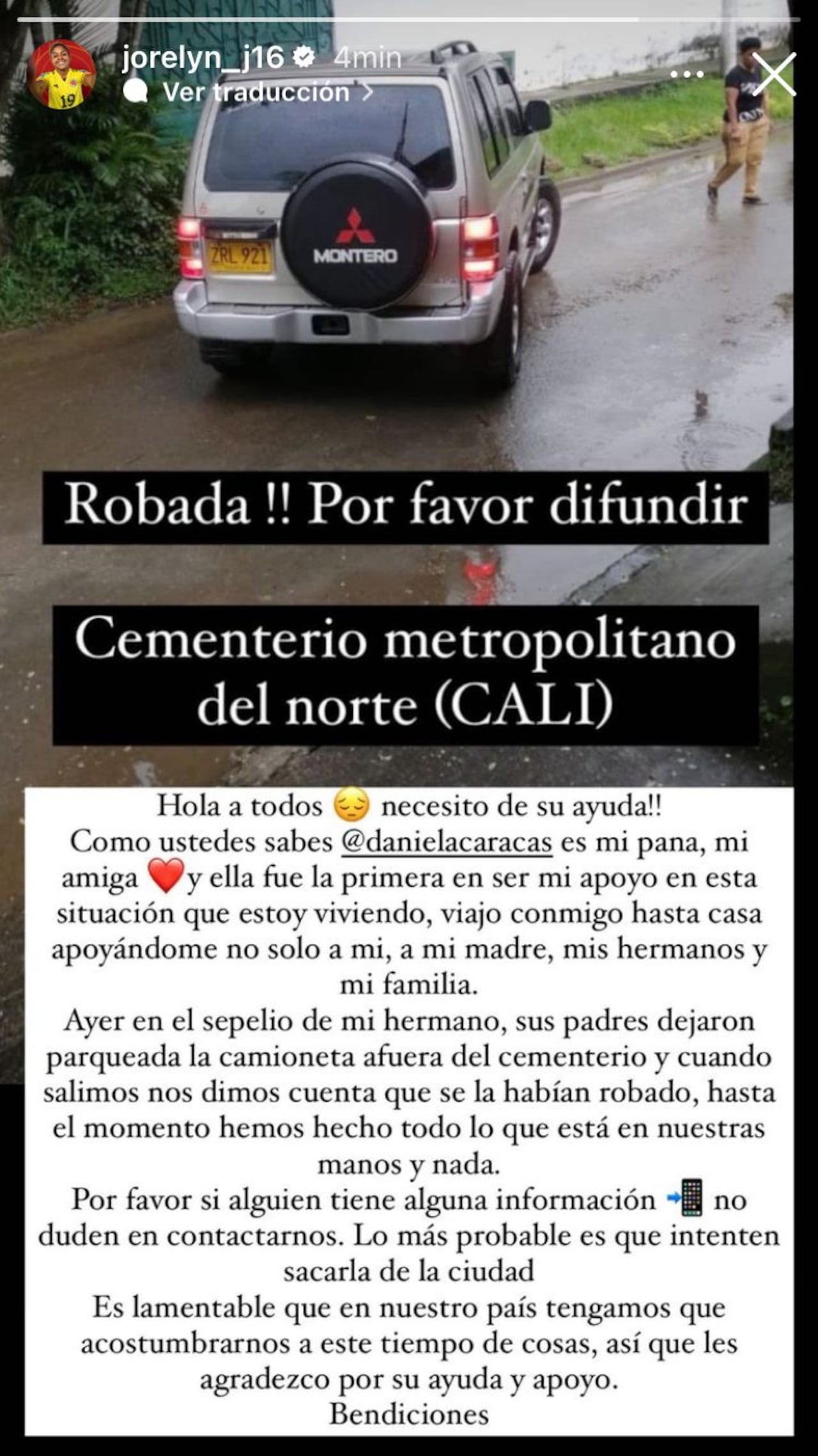 Jorelyn Carabalí aseguró que el vehículo era de los padres de Daniela Caracas