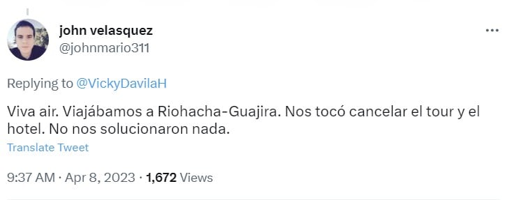El usuario @johnmario311 se sumó a las voces de los miles de pasajeros que han resultado afectados por cese de operaciones de Viva Air y Ultra Air.
