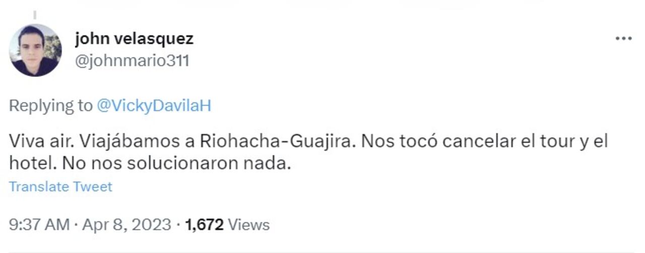 El usuario @johnmario311 se sumó a las voces de los miles de pasajeros que han resultado afectados por cese de operaciones de Viva Air y Ultra Air.