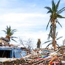 In this photo released by the Colombian presidential press office, homes lay in ruin after the passing of Hurricane Iota on the island of Providencia, Colombia, Tuesday, Nov. 17, 2020. (Efrain Herrera/Colombian presidential press office via AP)