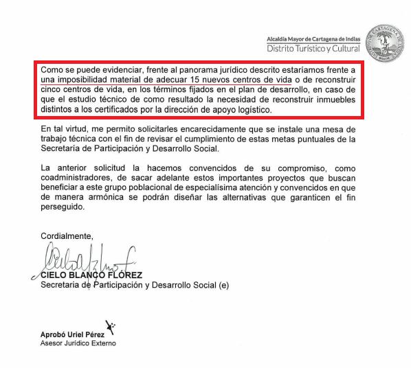 Fragmento del oficio Secretaría de Participación